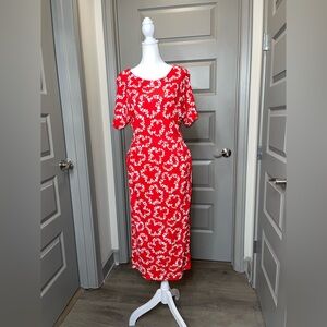 Boden Red and White Floral Midi Dress